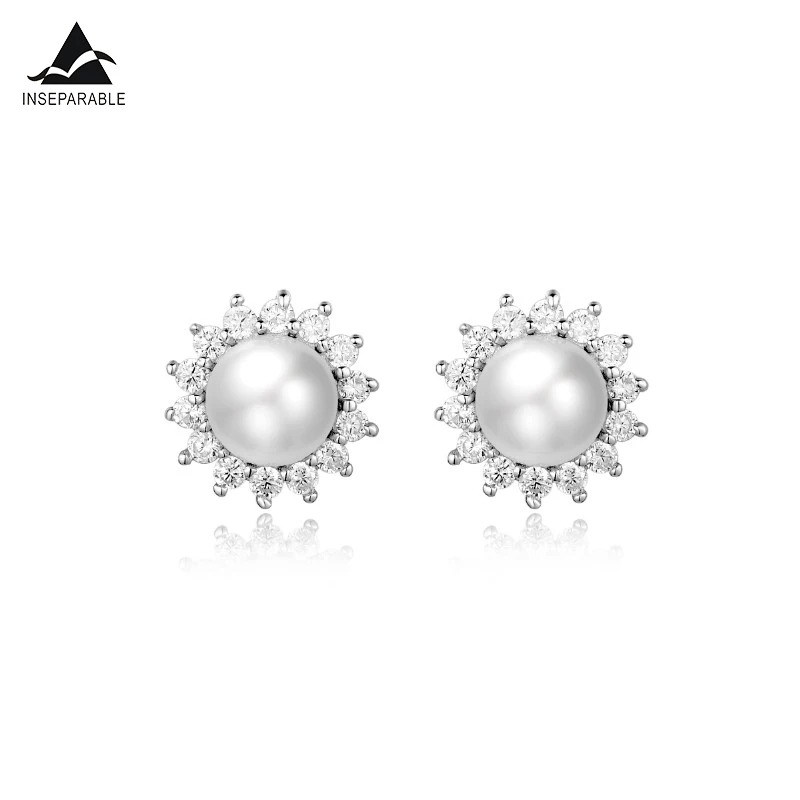 

100% Genuine Freshwater White Pearl stud 925 Sterling Silver Stud Earrings Fashion Jewelry Women' earrings gift for Mother's