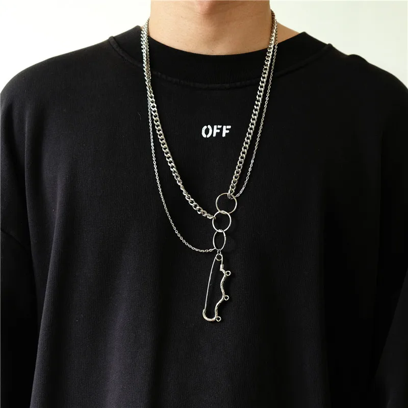 

Fashion retro simple pendant hip hop music festival Harajuku retro buckle needle necklace hot sale