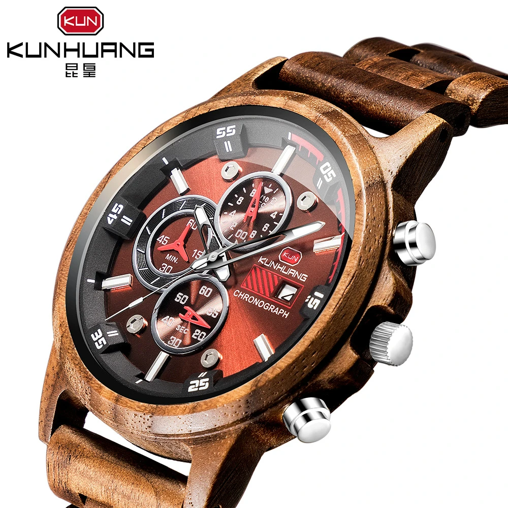 

Business Mens Watch Wooden Quartz Watch Luxury Fashion Sport Multifunction Wristwatch Male Wood Clock Luminous Relogio Masculino