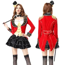 Adult Women Sexy Halloween Magician Costume Red Funny Circus Trainer Cosplay Outfit Fancy Clothing Uniform For Girls