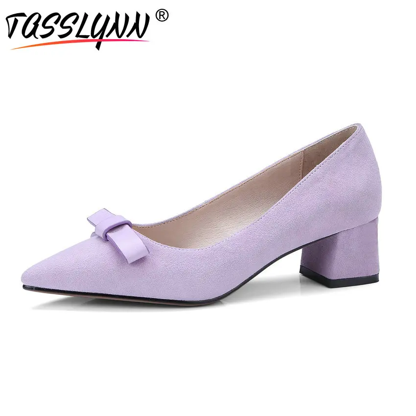 

TASSLYNN 2018 Elegant Wedding Women Pumps Hoof High Heels Shoes Pointed Toe Butterfly-knot Sheepskin PU Women Shoes Size 34-40