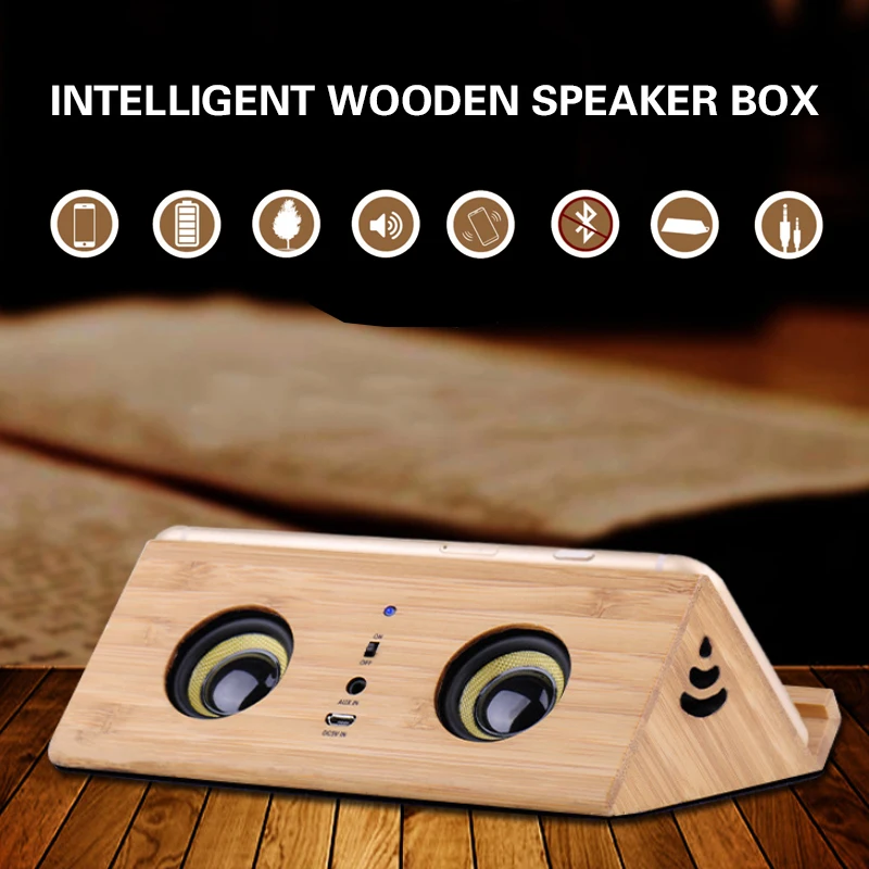 

Wooden Speaker Tabletop Inductive Retro Small Audio Mini Mobile Phone Stand Intelligent Computer Speaker for Phone Tablet Laptop