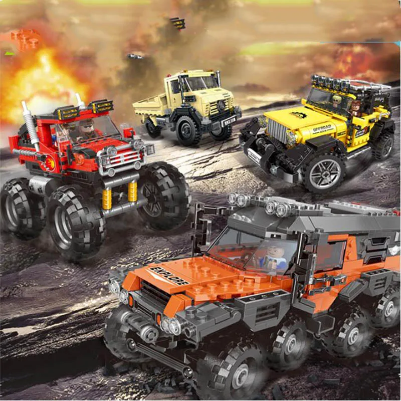 

529pcs 8x8 ATV Technic SUV car Pickup Car Model Building Blocks Bricks Toys Arakawa Compatible with legoed