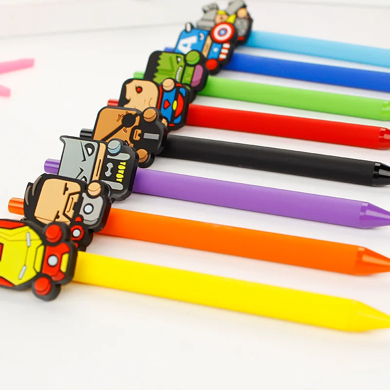 

8 pcs/set New Gel Pen Kawaii Gel Pen 0.5mm Black ink Candy color Pens Gift for kids escritorio Papelaria Marver The Avengers