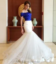 Sexy Blauen Weißen 2017 Meerjungfrau Abendkleider Formale Kleider für Hochzeit Kommunion Robe De Soiree Plus Größe Sweep zug