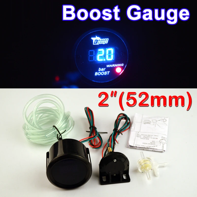 

2" 52mm Bar Turbo Boost Gauge Car Meter Auto Blue LED Digital Display Black Rim Shell for 12V Vehicle FREE SHIPPING