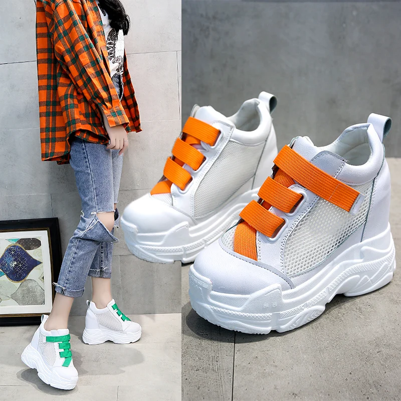 

CAMTOO Summer Women White Shoes Wedges Within Higher Platform Shoes Breathable Mesh Casual Shoes Zapatillas Deportivas Mujeres