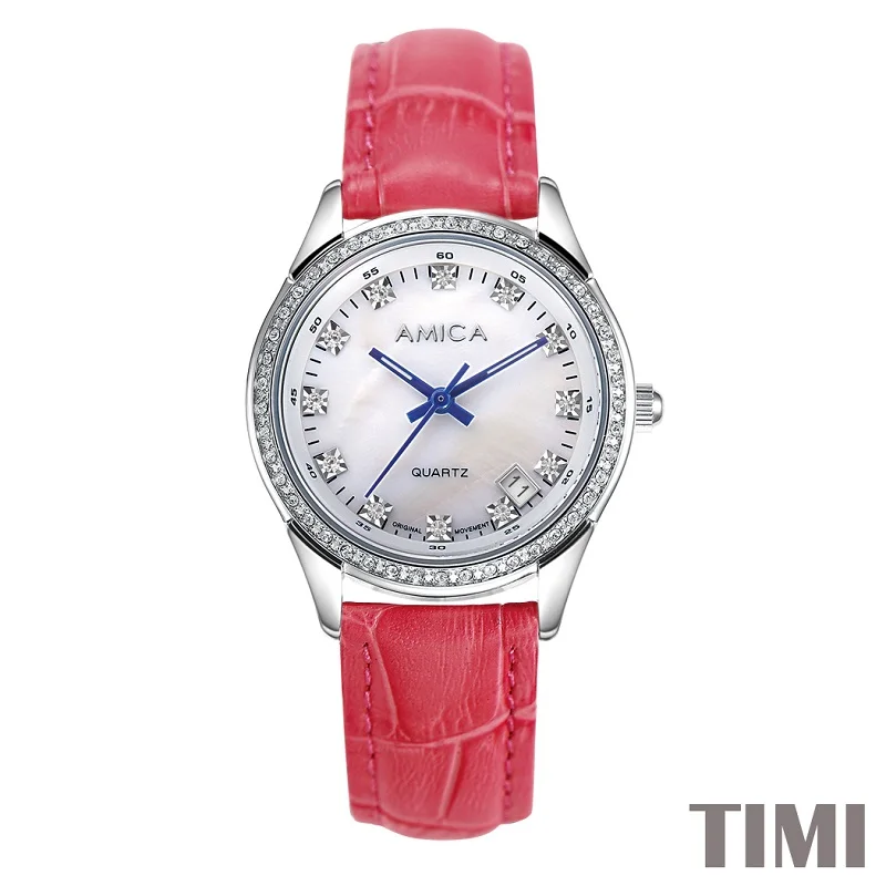 

AMICA NEW FASHION 2017 FULL STEEL RED WATCHBAND SLIVER SURFACE BLUE POINTER WOMENS QURATZ WATCH LADYS WATCH A7-4