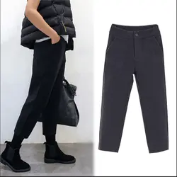 Корейские женские 2019 весна новые шерстяные широкие брюки женские девять штанов свободные тонкие ноги редис брюки прилив