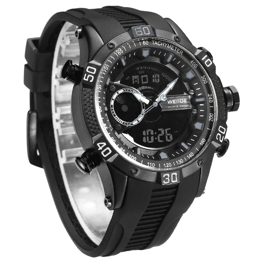 WEIDE Luxury Brand Silicone strap LCD Watch Sport Men Digital Quartz Watch Man Waterproof  Army Alarm Clock Automatic Self-Wind