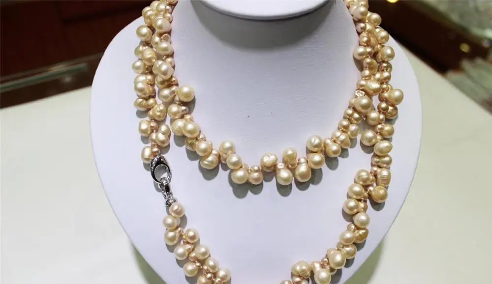 

36e Champagne gourd-shaped freshwater pearl necklace 9x12mm Alloy"handmade
