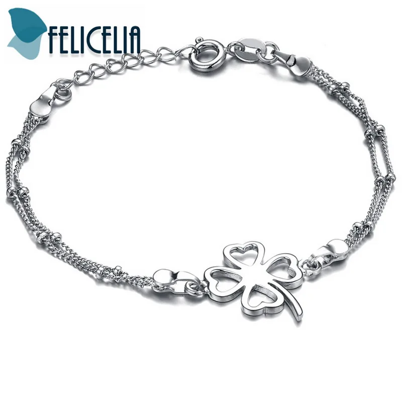Felicelia Новая мода Серебряный цвет для женщин девушка лодыжки браслет бусины Клевер змея цепи украшения для щиколотки регулируемый, 4 стиля