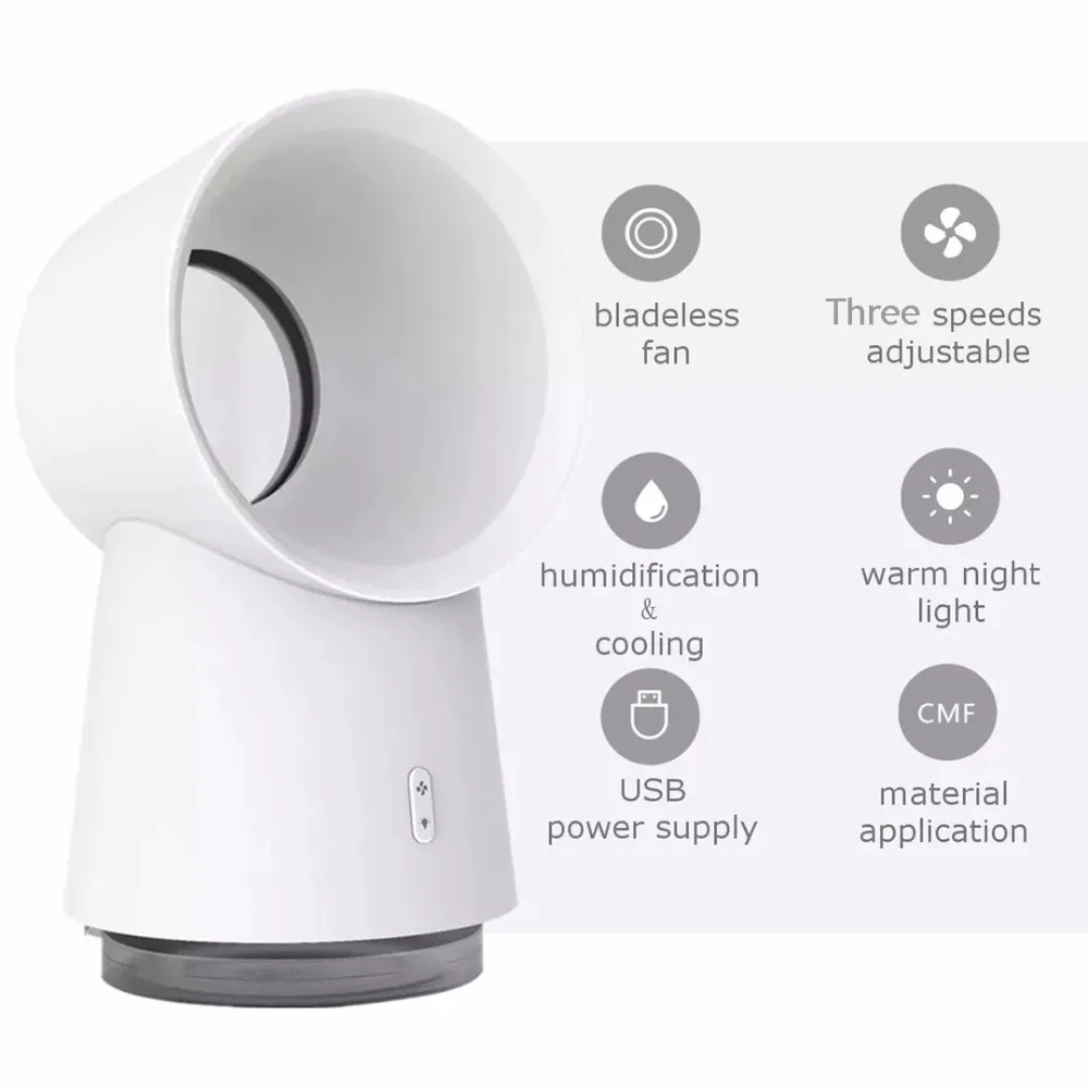Newest Xiaomi HL Happy Life 3 in 1 Mini Cooling Fan Bladeless Desktop Fan Mist Humidifier w LED Light (14)