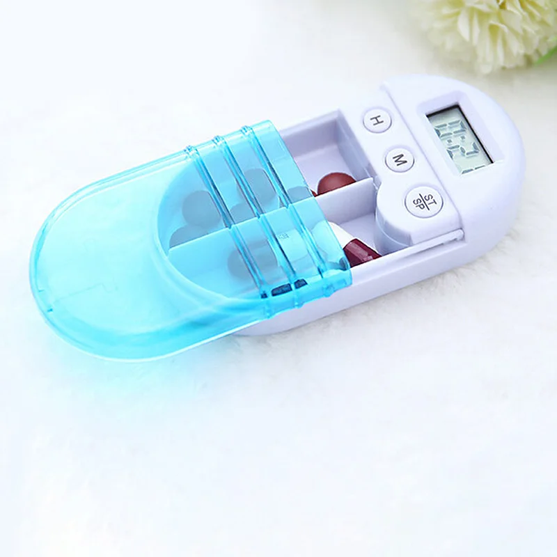 

Mini Portable Pill Reminder Drug Alarm Timer Electronic Box LCD Digital Timer Pill Box Medicine Pill Case Splitters 2 Grids