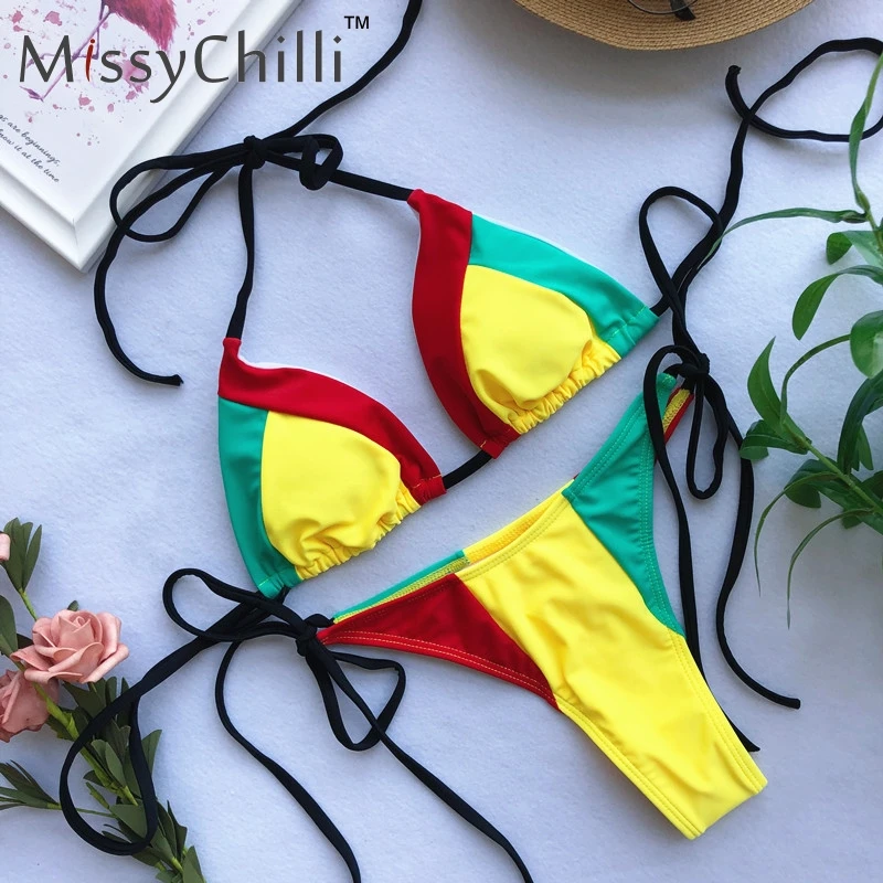 MissyChilli сексуальный комплект бикини с лямкой на шее купальник mujer женский шнуровке