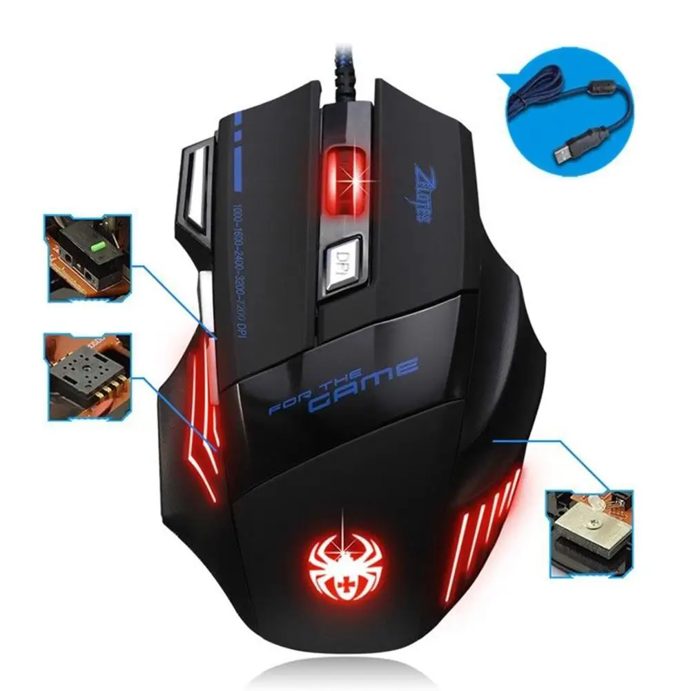 7 Button LED Optical 7200 DPI USB Wired Backlight Laptop Computer Gaming Mouse Mice for Pro Gamer