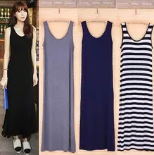 2016 Yaz Elbise Seksi Hanımefendiler Maxi Elbise Katı O-Boyun Kolsuz Modal Rahat Elbise Zarif Akşam Parti Uzun Elbiseler Vestidos