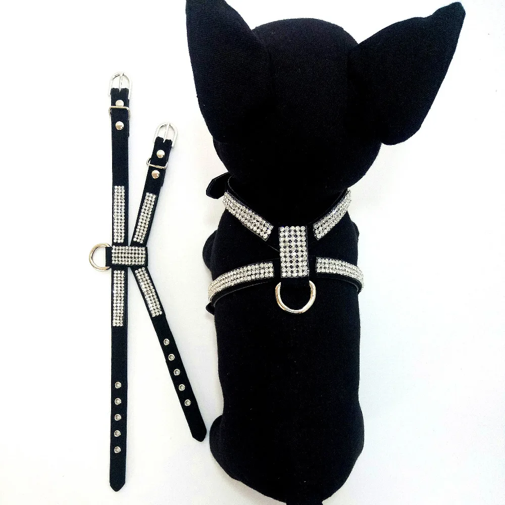 

Pet Dog Cat Harness Luxury Bling Bling Rhinestone Studded Dog Harness Soft Suede Leather Pet Puppy Harness Collar for Walking