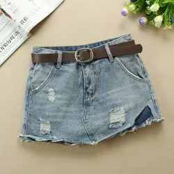 Модные 2019 сезон: весна-лето Синий середины талии джинсовые шорты для женщин тонкий бахрома повседневное рваные джинсы шорты
