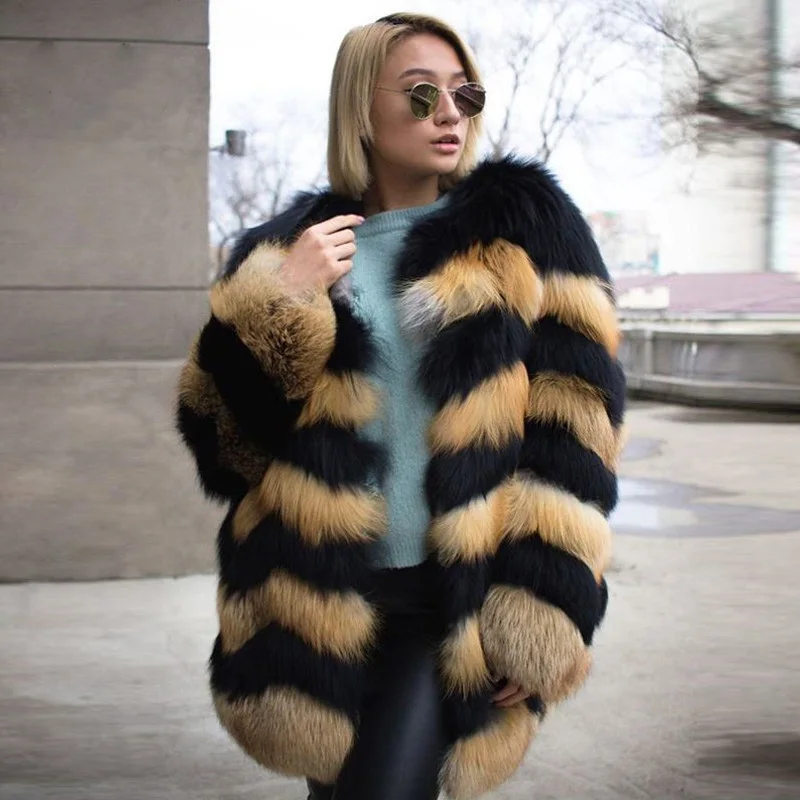 

BFFUR Real Fox Fur Coat Is 80 cm Fashion Clothing Luxury Thick Warm Womens Coats 2018 Winter Long Coat Park With Natural Fur