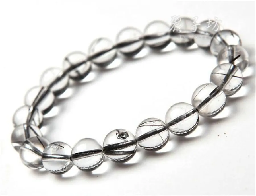 

10mm Genuine Brazil Natural Black Rutilated Quartz Bracelets For Women Men Stretch Crystal Round Bead Bracelet