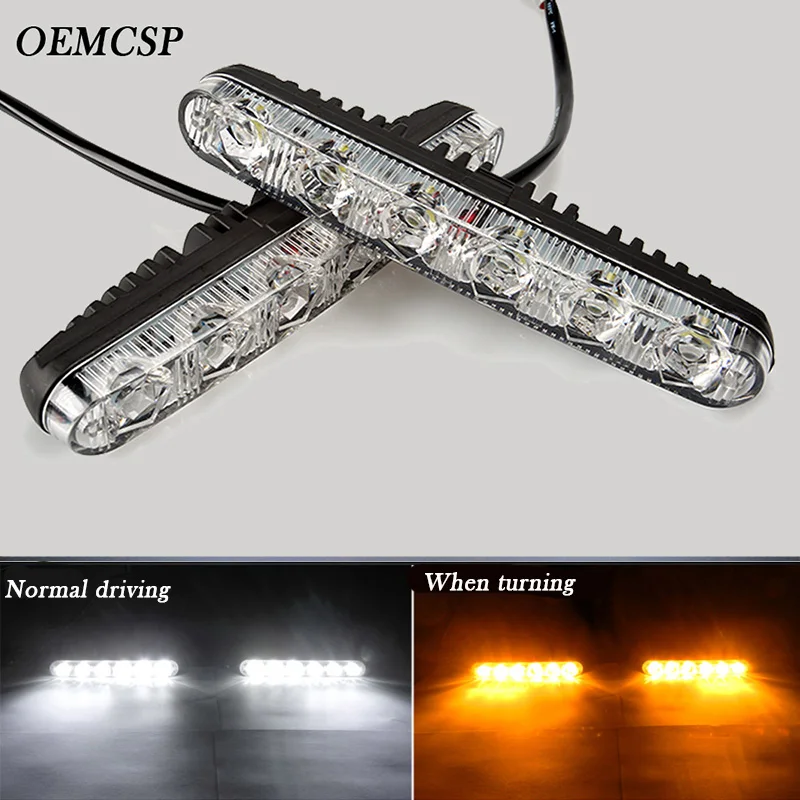 2 Pcs Ultra Bright LED Daytime Running lights 12v 6 LED Daytime Running