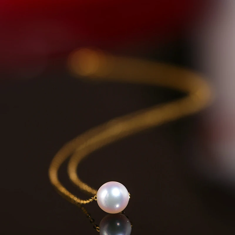 Au750 18k gold chain pearl charm necklace (7)