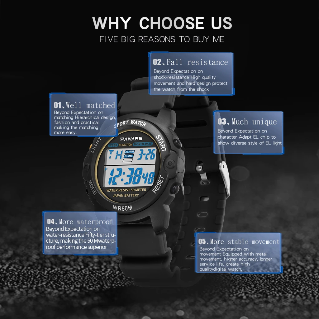 PANARS Electronic Watch Men's Sport Watches Waterproof&shock alarm Luminous Large-screen Digital Watch for men relogio masculino