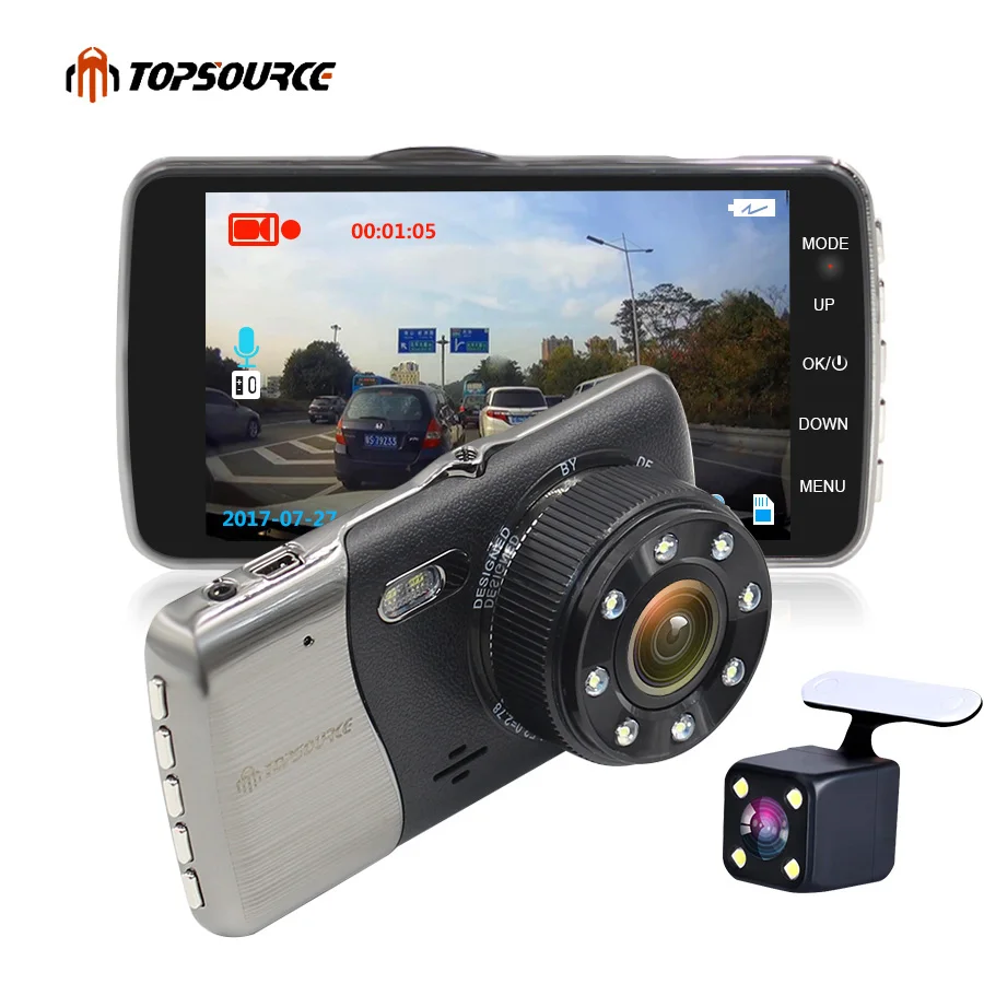 

4" Mini Car DVR Full 1080P Dual Lens 8 LED Portable Rear view Camera support Front car distance warning dash camera AIT8328P