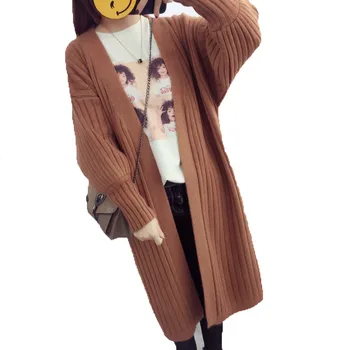 

2018 New Fashion Long Cashmere Sweater Women Autumn Winter Cardigan Coat Female Long sleeve Knitted thickening loose Sweaters