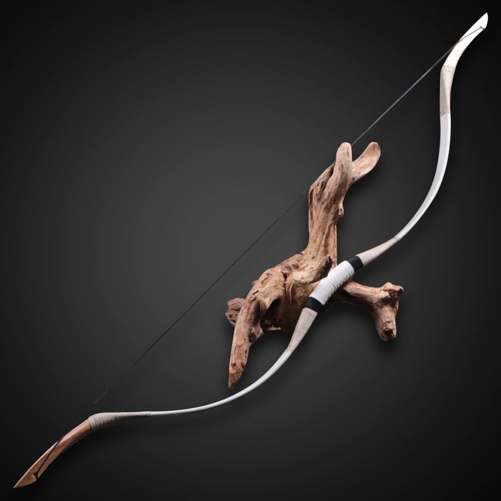 30 70lbs Adult Shooting Achery Longbow White Cowhide Traditional Bow