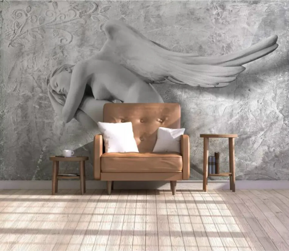 Европейский 3D серый тиснением Медитирующий красота Ангел фото обои Гостиная Фреска Papel де Parede 3D обои домашний декор