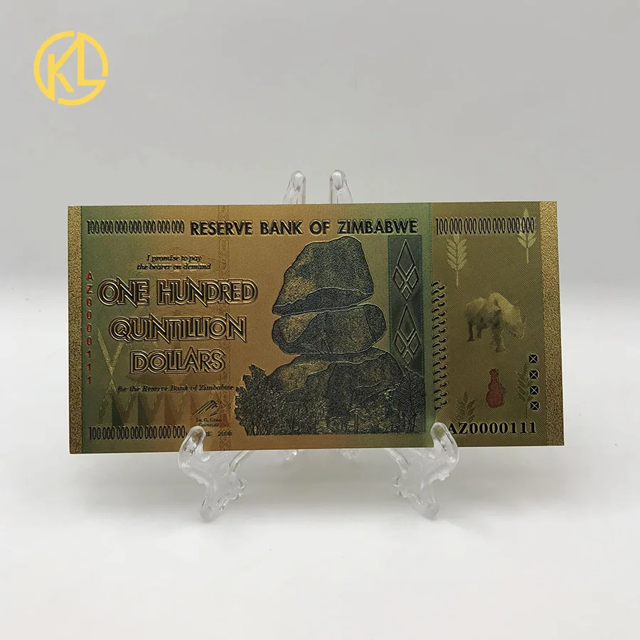100 шт-1000 шт носорог сто куинтилон долларов Zimbabwe Виа 24K золото банкнота для сувениров и коллекционных подарков