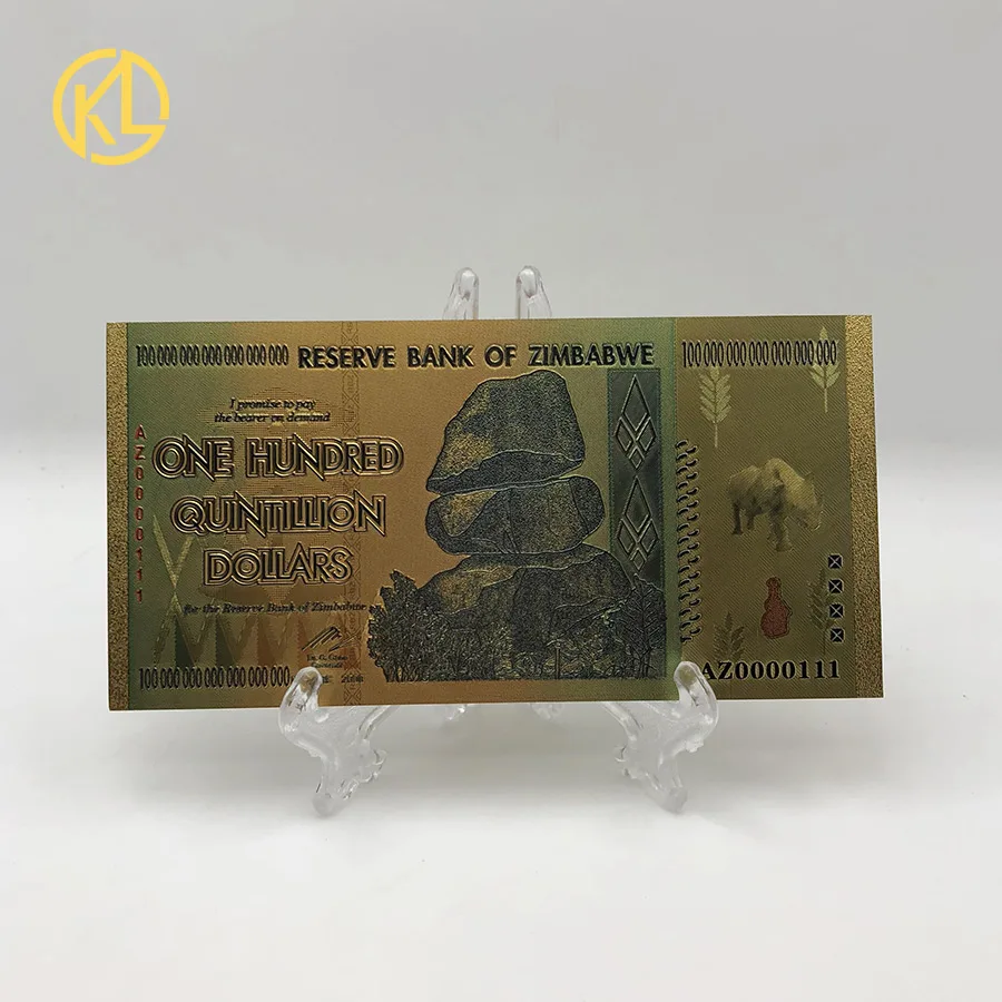 100 шт 1000 носорога сто Quintillion долларов Zimbabwe вийские 24K золотые банкноты для