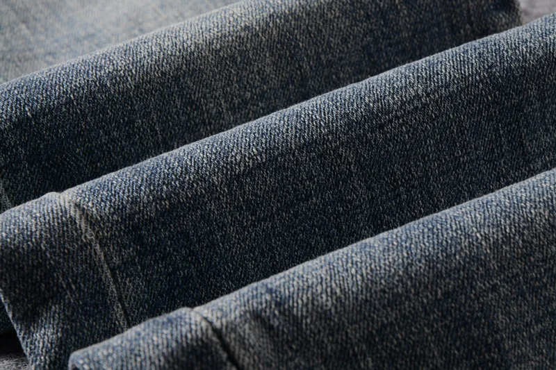 American Streetwear Men Jeans Blue Color Slim Fit Casual Denim Pants Ankle Zipper Elastic Jeans Men Hip Hop Jeans homme 