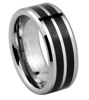 

Dual Offset Grooves Mens Tungsten Carbide Widding Ring Inlaid with resin