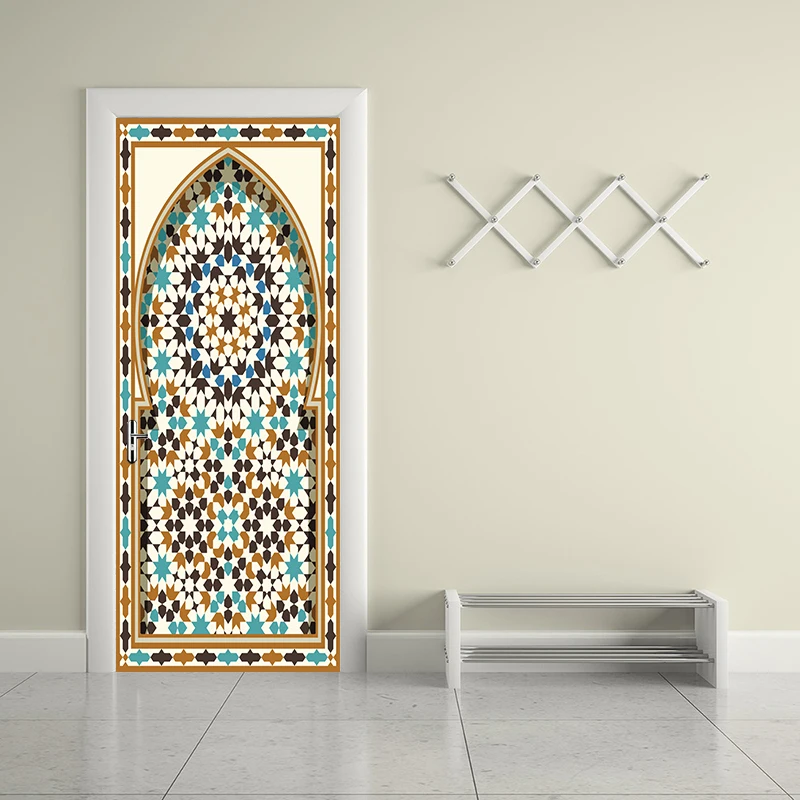 

77x200cm Newest Islam Muslim Gate Door Sticker Ramadan Door Removable Wall Sticker Living Room Bedroom Home Decoration YMT063
