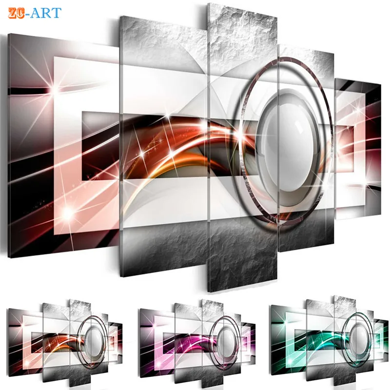 

Ball Pictures Abstract Painting Canvas Art 5 Pieces Line Prints Modern Metallic Wall Painting for Living Room Home Decor