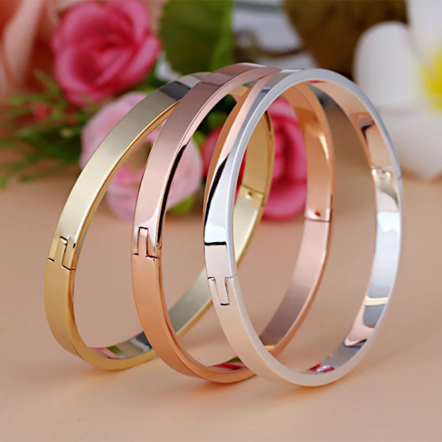 

Luxury Lover Cuff Bracelets Bangles Top Silver Color Brand Couples Simple Glaze Buckle Love Charm Bracelet For Women Men B0159