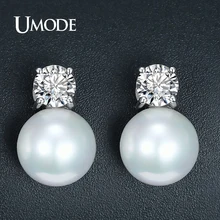 UMODE, модные серьги с большим жемчугом для женщин, циркониевые серьги-гвоздики с кристаллами, ювелирное изделие, серьги для женщин, Bijoux Boucle D'oreill AUE0342