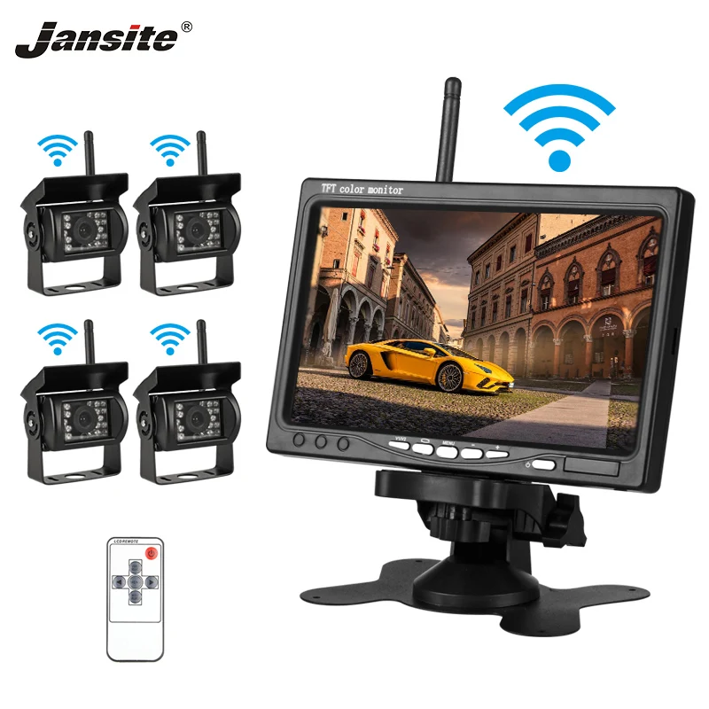 

Jansite 7" TFT LCD Wireless Car Rearview Monitor Display Reverse Assistance Camera Paking System with 4 Backup cameras for Truck