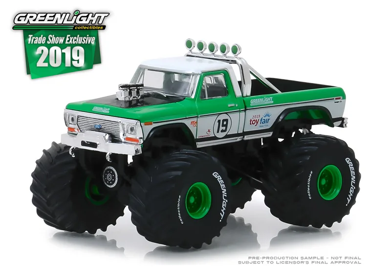 Зеленый светильник 1: 64 1974 Ford F-250 Monster Truck#19 игрушечный автомобиль из сплава игрушки для детей литая под давлением модель автомобиля подарок на день рождения