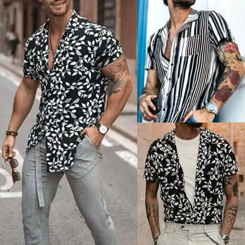 Мужские летние полосатые повседневные рубашки с коротким рукавом мужские рубашки пляжные повседневные топы уличная одежда новое поступление