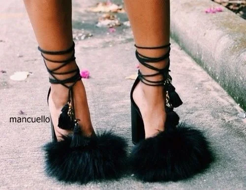 fringe block heels