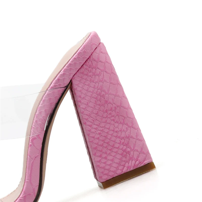Размера плюс 42; женская обувь на высоком каблуке 11,5 см; Фетиш; леопардовые сандалии; серпантин; квадратный каблук; розовые туфли; женские прозрачные красные туфли-лодочки