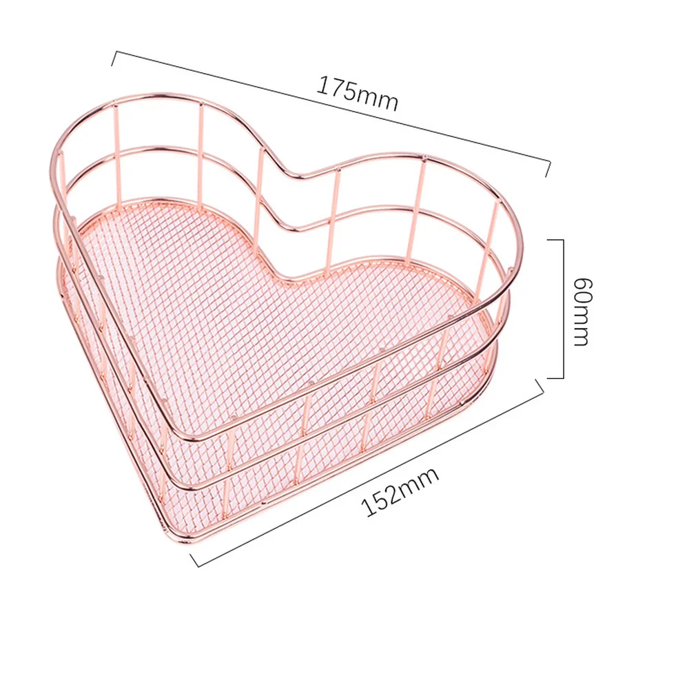 Скандинавские простые Стильные металлические железные корзины в форме сердца для хранения, держатель для косметики, корзина для фруктов из розового золота, Органайзер