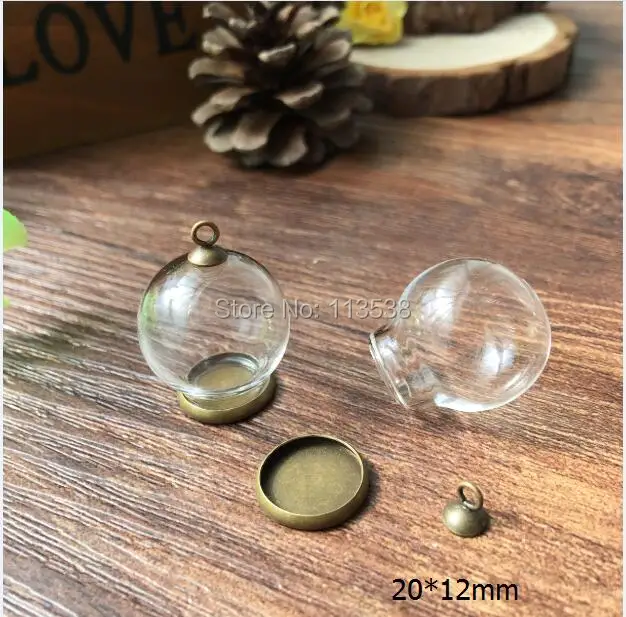 

50sets/lot antique bronze color 20*12mm glass globe with jewelry findings set glass vial pendant glass bottle glass pendant