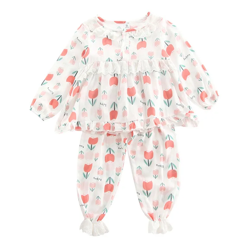 

Girls Boutique outfits 2019 Spring Cotton Comfortable Home sets Full Printed Cotton Sleepwear Girls clothing sets Suit 4-13years