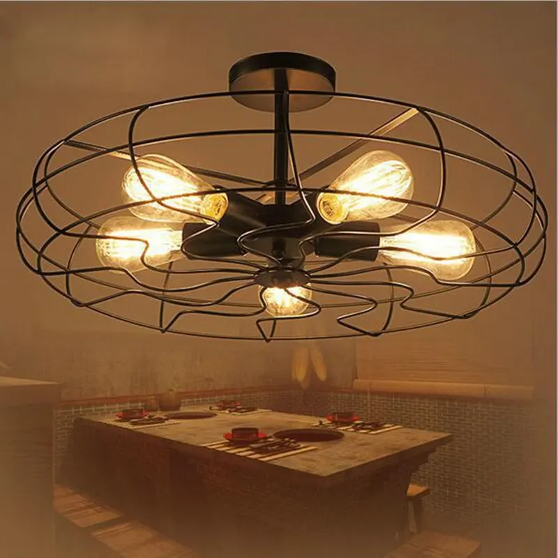5Heads E27 Base Iron Material Vintage Retro Industrial Fan Ceiling Lights American Country Kitchen Loft Lamp With Bulb for free