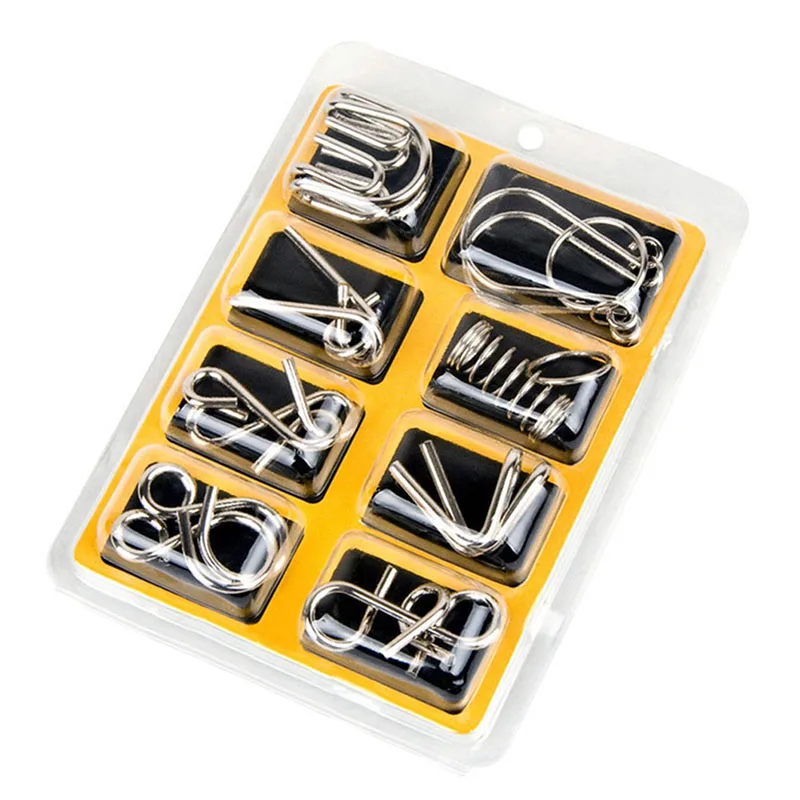 

New Popular 3 Colors 8Pcs Brain Puzzles Intelligence Buckle Lock Toys For Children Adults Braining Training Set- English Version